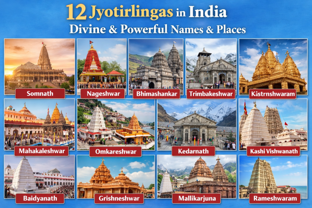now give me seprate image of all 12 Jyotirlingas in India Divine & Powerful Names & Places