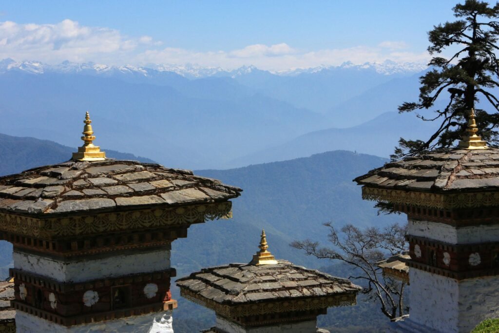 Best View of the Himalayas from the Dochula mountain pass in Bhutan.