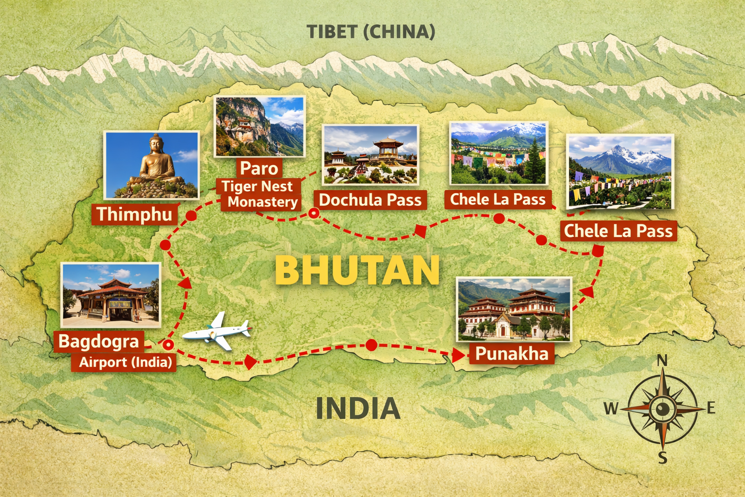 Bhutan tour package from Bangalore all route map