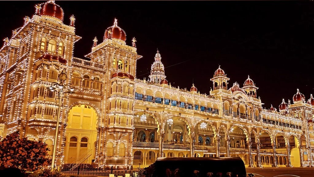Mysore Palace — Karnataka in night with seven sands tourism