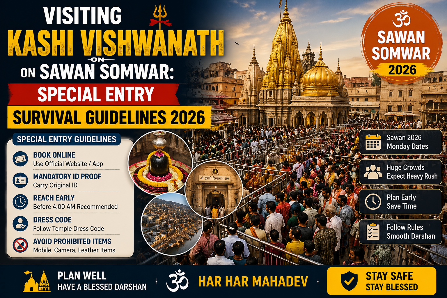 The Complete Survival Guide to Sawan Somwar at Kashi Vishwanath: Special Entry Guidelines & Route Diversions