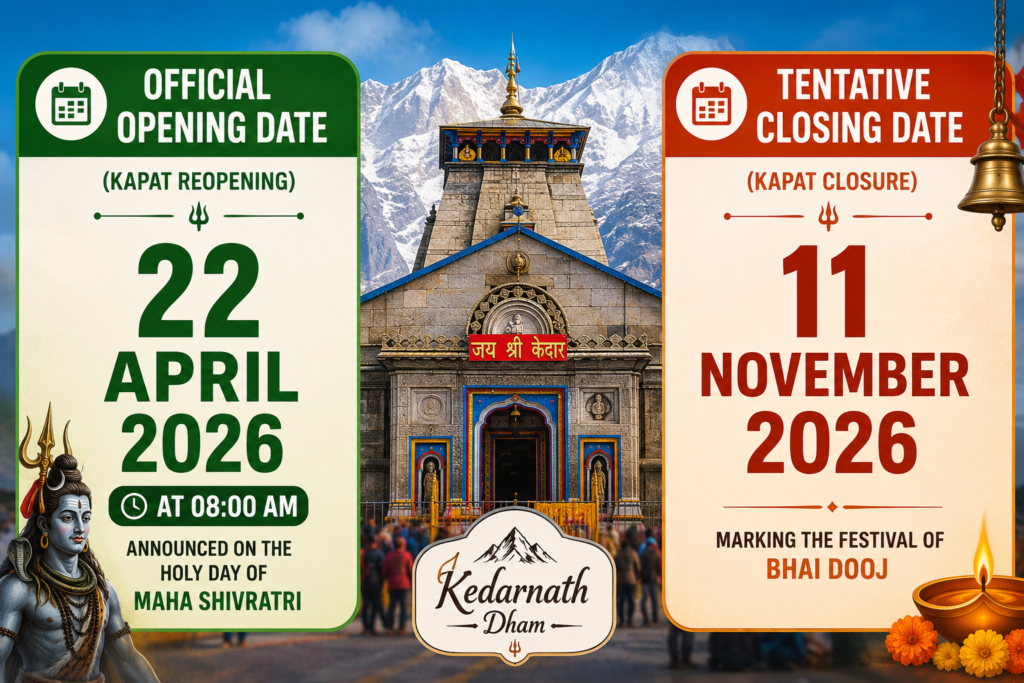 Kedarnath temple opening and closing dates